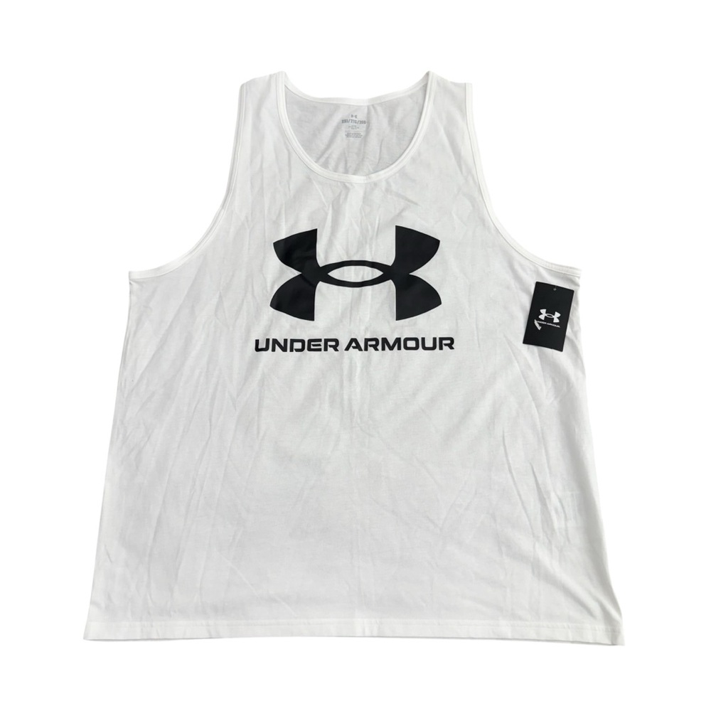 Under Armour UA Mens Sportstyle Logo Tank Top White Black Size 2XL Activewear